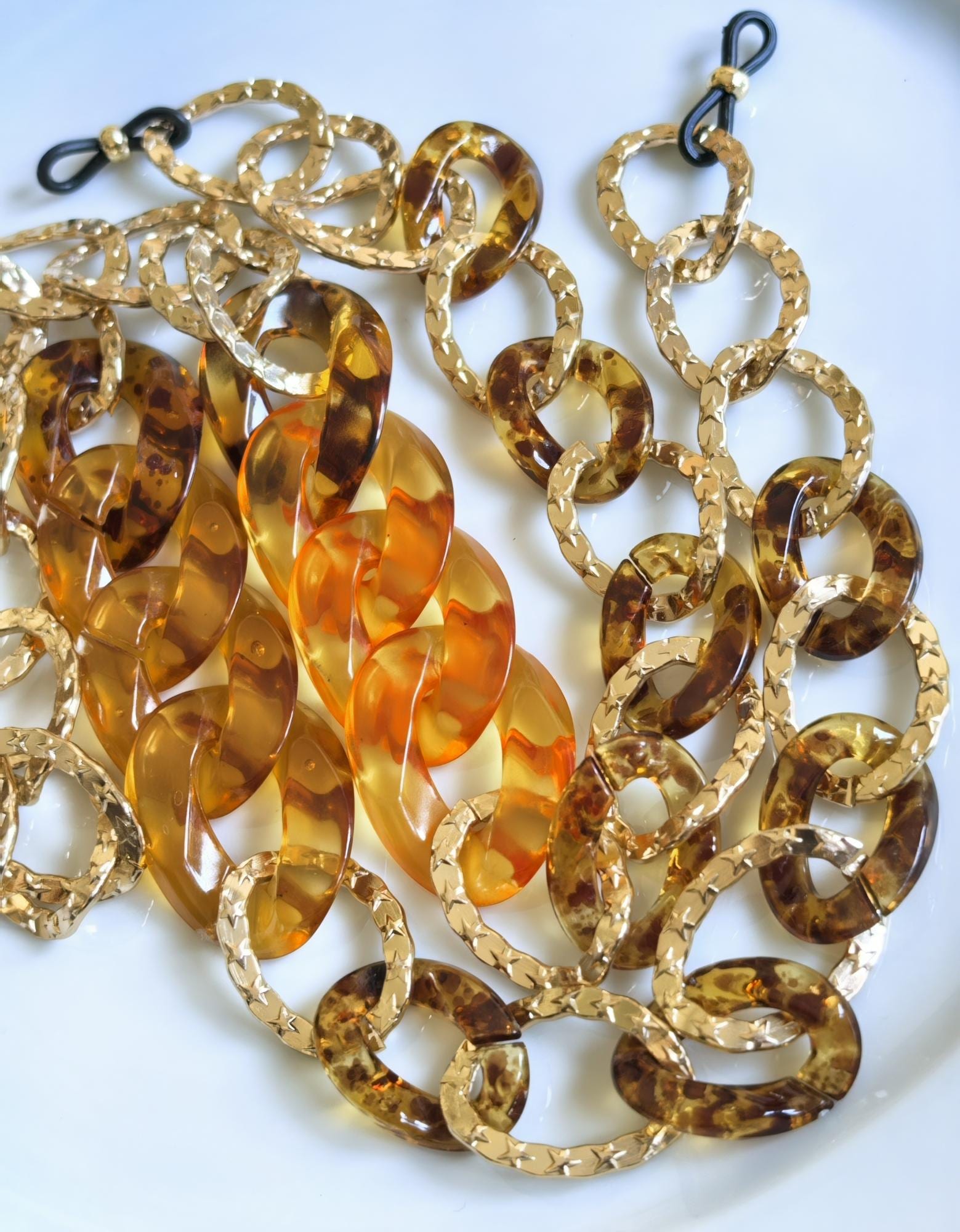 Gold Aluminum & Amber Acrylic Glasses Chain – Thick Temple Sunglasses Holder