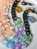 Candy Series Eyeglass Chain – Peach Acrylic & Black Aluminum with Bear Charm, THINBLACK®