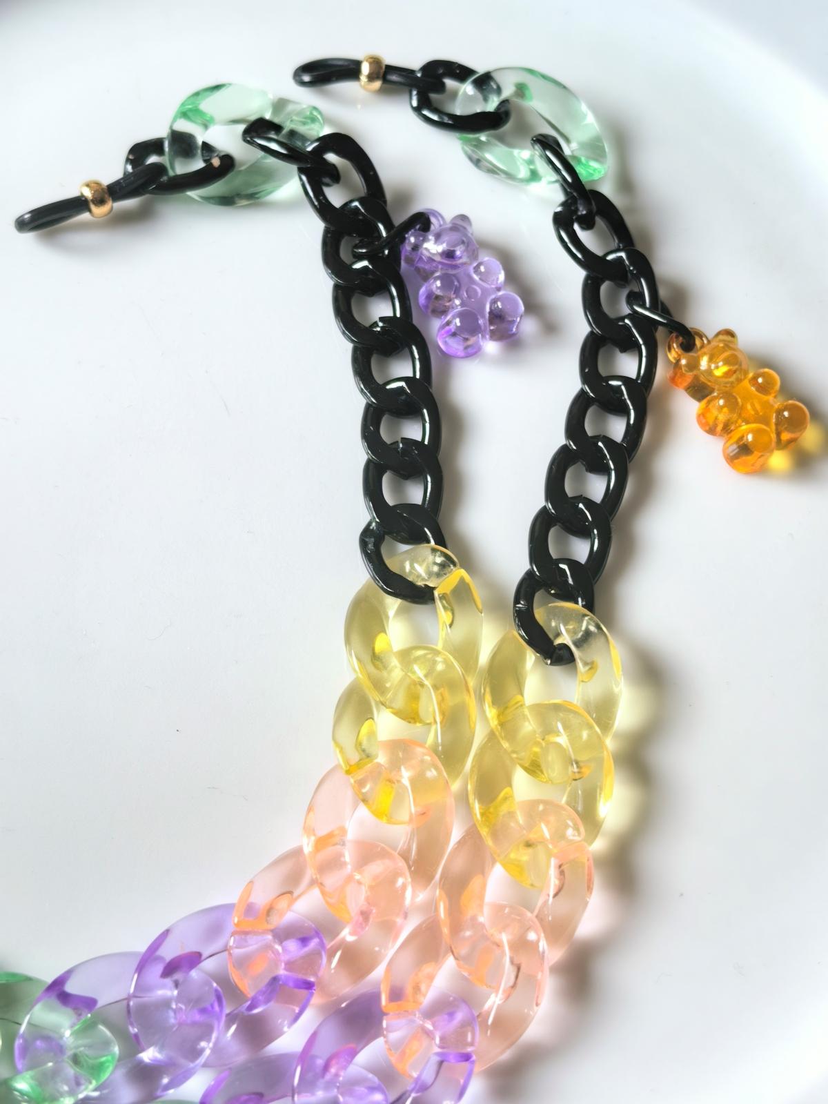 Candy Series Eyeglass Chain – Green Acrylic & Black Aluminum with Bear Charm, THINBLACK®