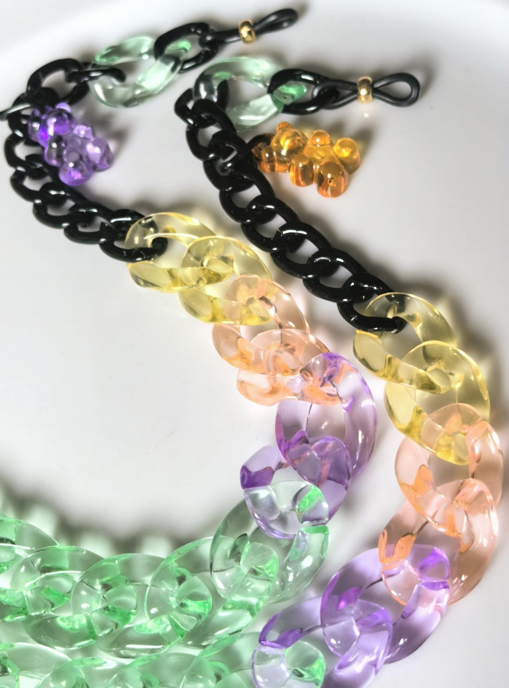 Candy Series Eyeglass Chain – Green Acrylic & Black Aluminum with Bear Charm, THINBLACK®