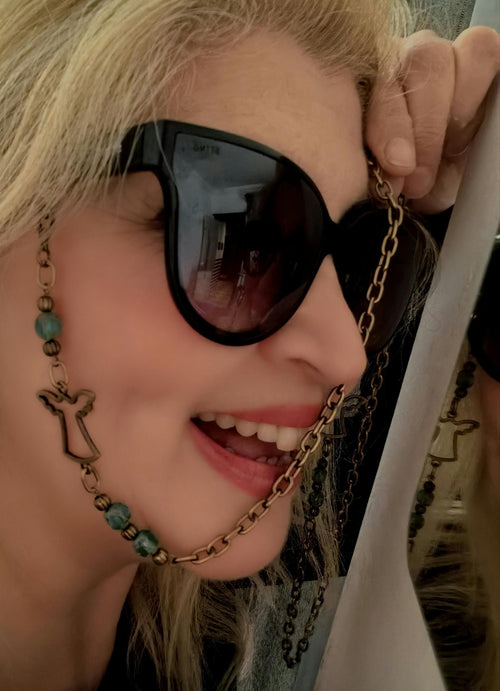 Angel Wing Eyeglass Chain – Turquoise Crystal Handmade Jewelry