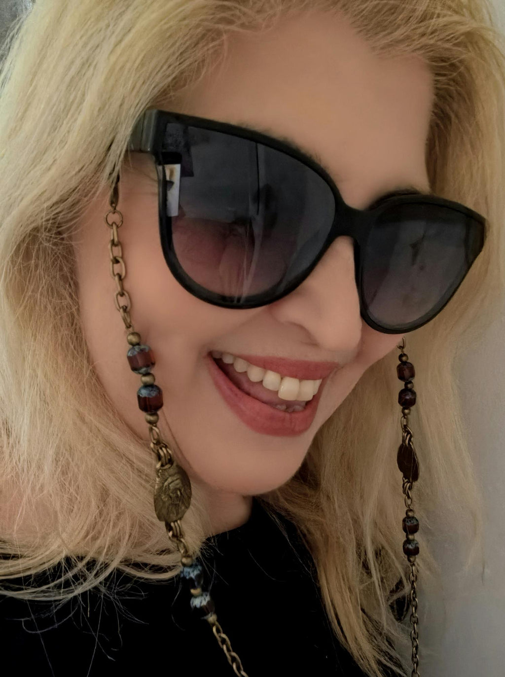 Apache Face Charm Eyeglass Chain – Antique Gold Crystal Handmade Jewelry