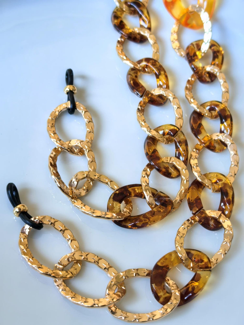 Gold Aluminum & Amber Acrylic Glasses Chain – Thick Temple Sunglasses Holder