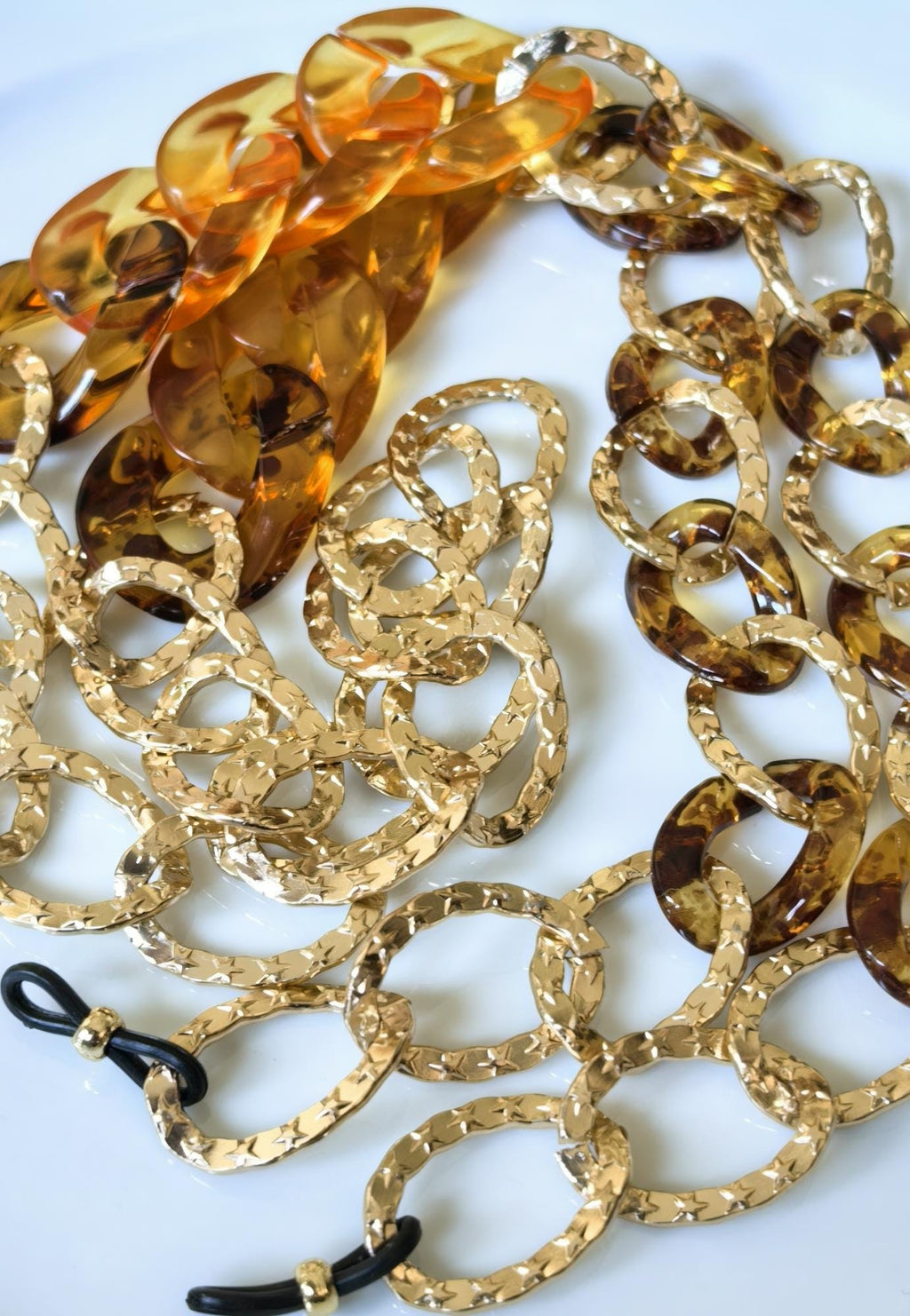 Gold Aluminum & Amber Acrylic Glasses Chain – Thick Temple Sunglasses Holder