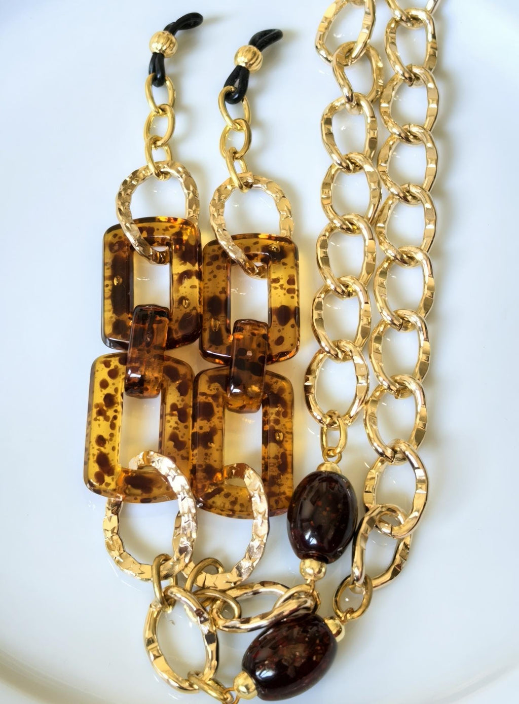 Thick Gold Aluminum Eyeglass Chain with Amber Acrylic Details – Oversized Sunglasses Holder, THINBLACK®