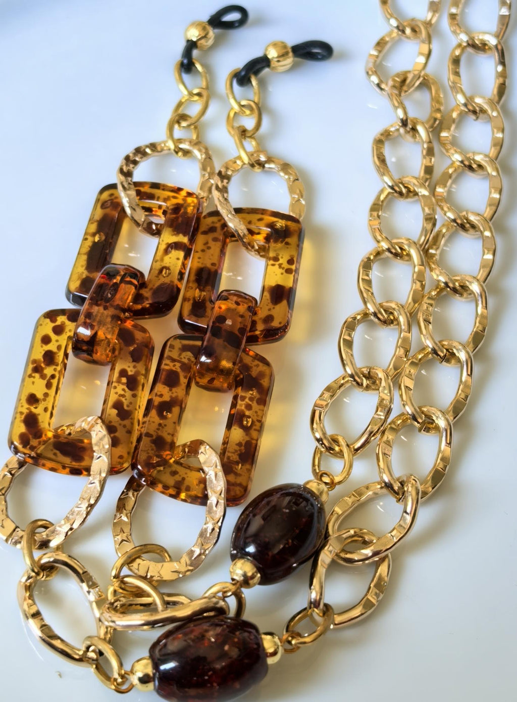 Thick Gold Aluminum Eyeglass Chain with Amber Acrylic Details – Oversized Sunglasses Holder, THINBLACK®