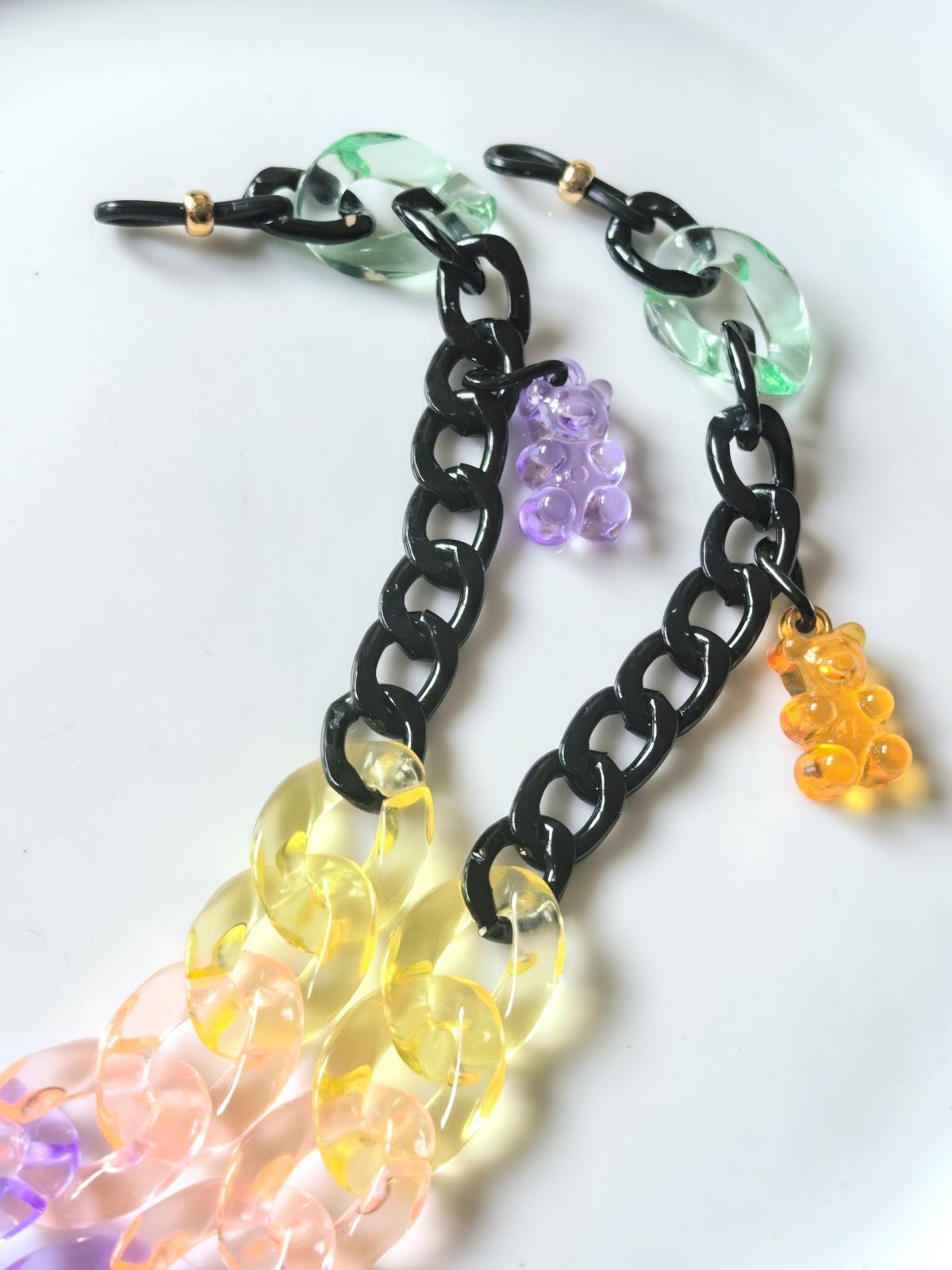 Candy Series Eyeglass Chain – Green Acrylic & Black Aluminum with Bear Charm, THINBLACK®