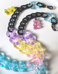 Candy Series Eyeglass Chain – Transparent Blue Acrylic & Black Aluminum with Bear Charm, THINBLACK®