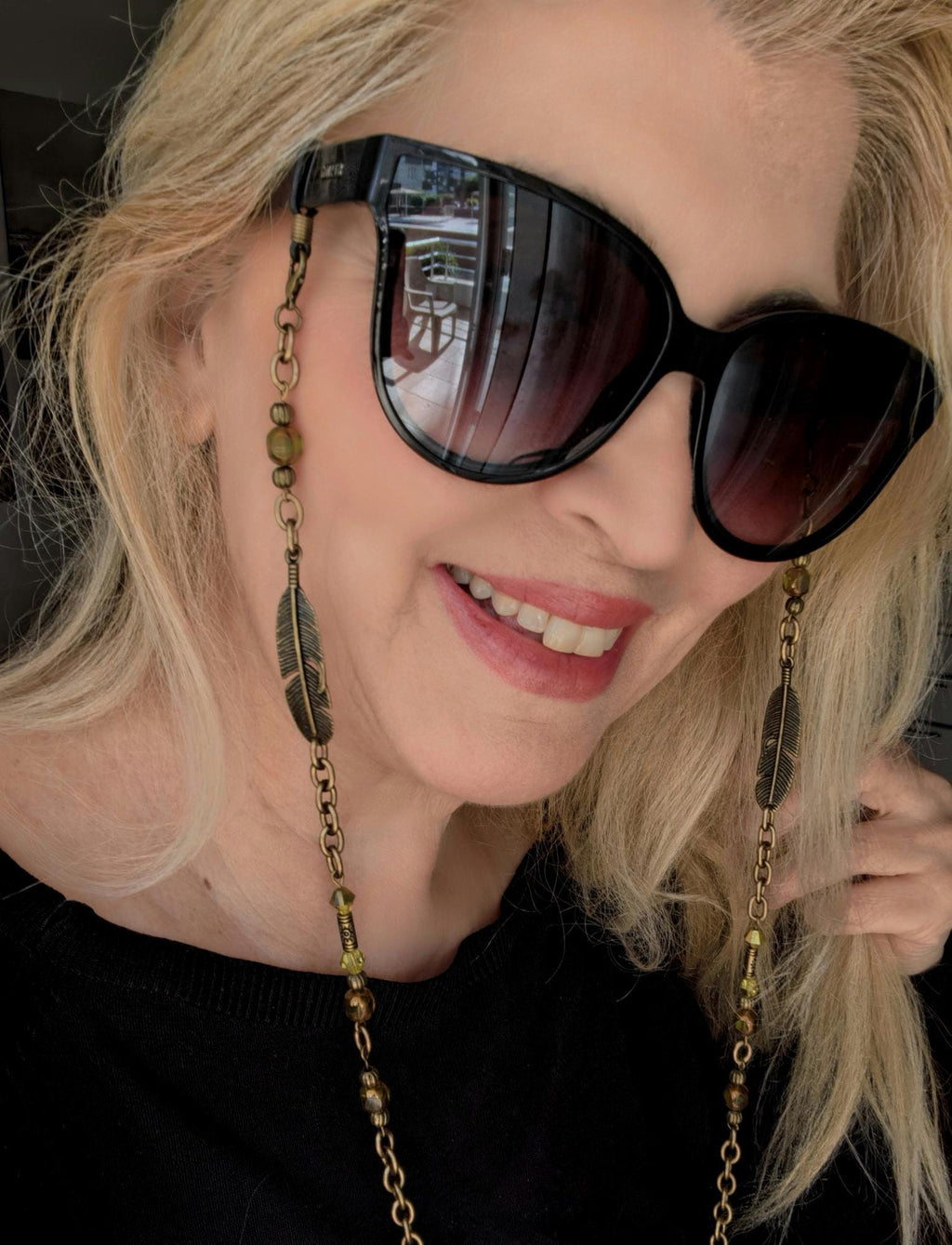 Olive Green Leaf Charm Eyeglass Chain – Antique Gold Handmade Jewelry