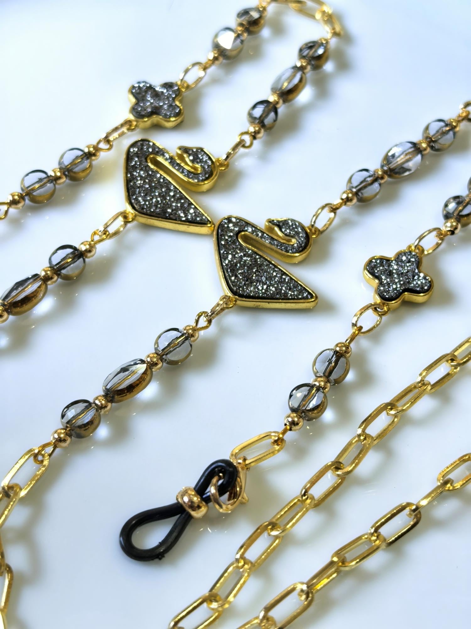 Eyeglass Chain – Black Swan Pendant with Crystal Beads | THINBLACK® Design